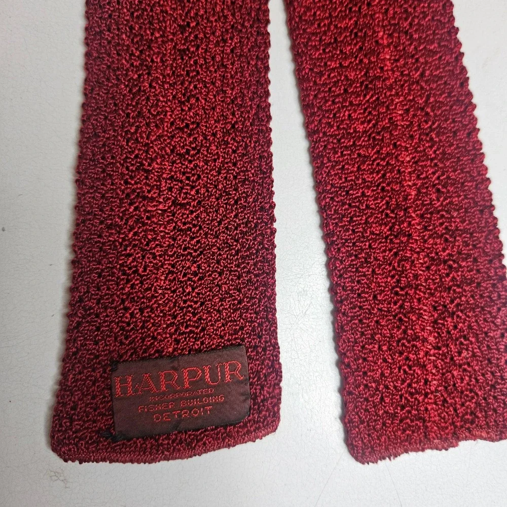 Vintage Harpur Detroit Burgundy Knit Tie Square End Maroon Crochet‎ Necktie